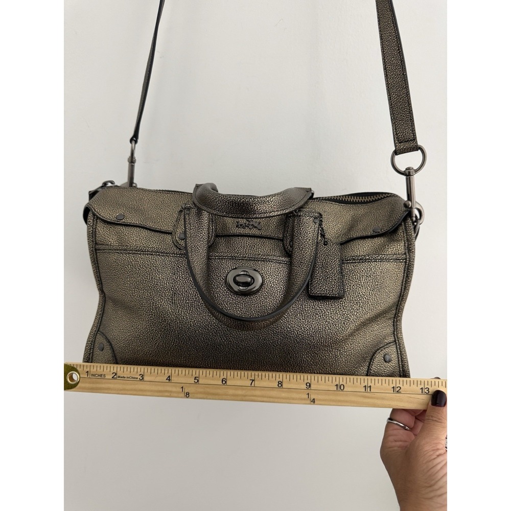 Coach Rhyder 33739 Metallic 2 Tone Leather Satchel Carryall Bag with Long Strap - Picture 12 of 14